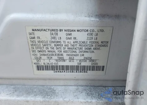 2008 Nissan Maxima 3.5 Se z USA, uszkodzony, nr VIN 1N4BA41E68C838086